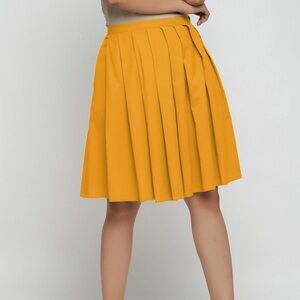 Yellow Pleated 70s Retro Knee Length Flowy Skirt Zip Up Back Size M